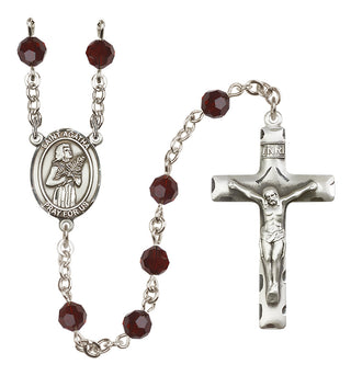 Sterling Silver 6mm Austrian Crystal Saint Agatha Rosary in Garnet