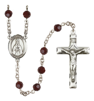 Sterling Silver 6mm Austrian Crystal Saint Blaise Rosary in Garnet