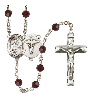 Sterling Silver 6mm Austrian Crystal Saint Camillus of Lellis / Nurse Rosary in Garnet