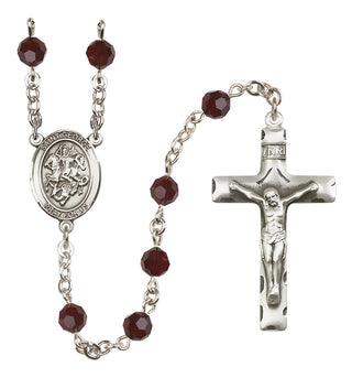 Sterling Silver 6mm Austrian Crystal Saint George Rosary in Garnet