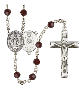 Sterling Silver 6mm Austrian Crystal Virgen Milagrosa Rosary in Garnet