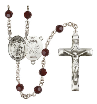 Sterling Silver 6mm Austrian Crystal Guardian Angel / Nat'l Guard Rosary in Garnet