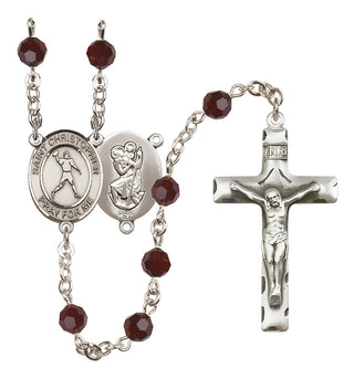 Sterling Silver 6mm Saint Christopher/Football Rosary