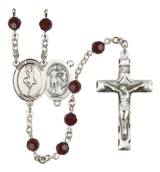 Sterling Silver 6mm Austrian Crystal Saint Sebastian/Dance Rosary in Garnet