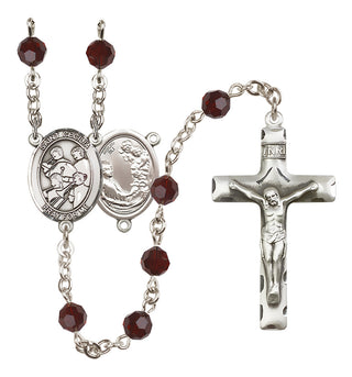 Sterling Silver 6mm Austrian Crystal Saint Cecilia / Marching Band Rosary in Garnet