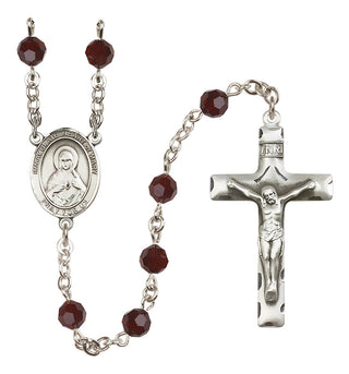 Sterling Silver 6mm Austrian Crystal Immaculate Heart of Mary Rosary in Garnet