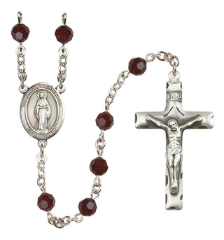 Sterling Silver 6mm Austrian Crystal Virgin of the Globe Rosary in Garnet