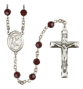 Sterling Silver 6mm Austrian Crystal Saint Dunstan Rosary in Garnet