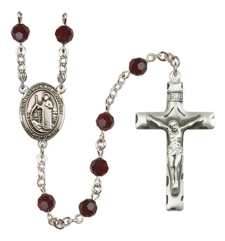 Sterling Silver 6mm Austrian Crystal Saint Raymond of Penafort Rosary in Garnet