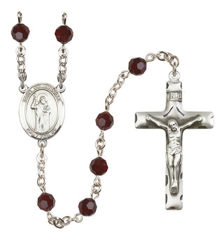 Sterling Silver 6mm Austrian Crystal Saint Columbkille Rosary in Garnet