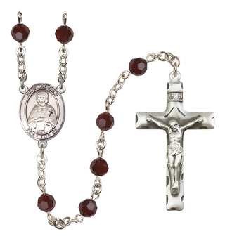 Sterling Silver 6mm Austrian Crystal Saint Gerald Rosary in Garnet