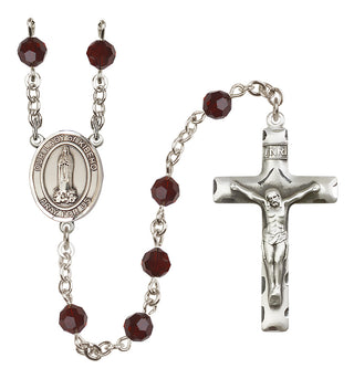 Sterling Silver 6mm Austrian Crystal Our Lady of Kibeho Rosary in Garnet