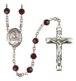 Sterling Silver 6mm Austrian Crystal Saint Fabian Rosary in Garnet