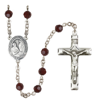 Sterling Silver 6mm Austrian Crystal Saint Mary Magdalene of Canossa Rosary in Garnet