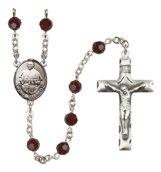 Sterling Silver 6mm Austrian Crystal Pope Francis Rosary in Garnet