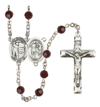 Sterling Silver 6mm Austrian Crystal Saint Sebastian / Golf Rosary in Garnet
