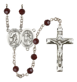 Sterling Silver 6mm Austrian Crystal Saint Sebastian /Track&Field-Men Rosary in Garnet