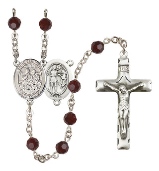 Sterling Silver 6mm Austrian Crystal Saint Sebastian / Choir Rosary in Garnet