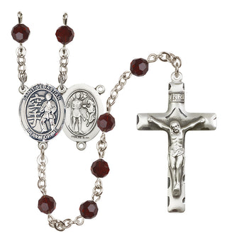 Sterling Silver 6mm Austrian Crystal Saint Sebastian/Karate Rosary in Garnet