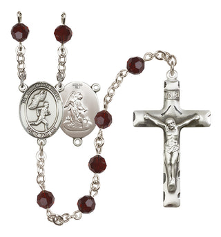 Sterling Silver 6mm Austrian Crystal Guardian Angel/Track&Field-Men Rosary in Garnet