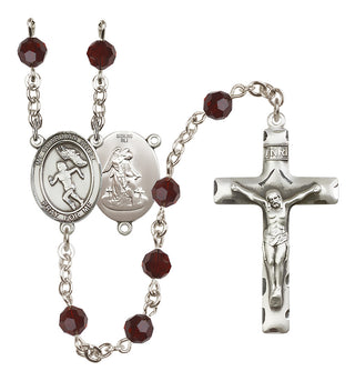 Sterling Silver 6mm Austrian Crystal Guardian Angel/Track&Field-Women Rosary in Garnet
