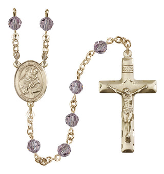 14 Karat Gold-Filled 6mm Austrian Crystal Saint Anthony of Padua Rosary in Light Amethyst