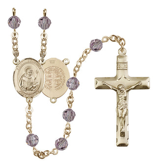14 Karat Gold-Filled 6mm Austrian Crystal Saint Benedict Rosary in Light Amethyst