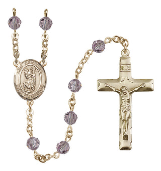 14 Karat Gold-Filled 6mm Austrian Crystal San Cristobal Rosary in Light Amethyst