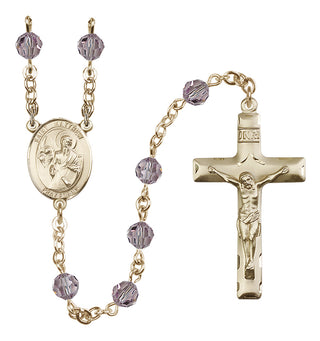 14 Karat Gold-Filled 6mm Austrian Crystal Saint Matthew the Apostle Rosary in Light Amethyst