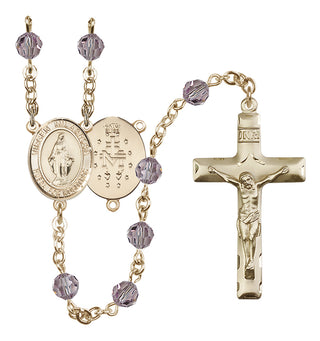14 Karat Gold-Filled 6mm Austrian Crystal Virgen Milagrosa Rosary in Light Amethyst