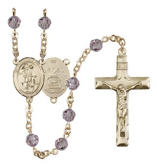 14 Karat Gold-Filled 6mm Austrian Crystal Guardian Angel / Air Force Rosary in Light Amethyst