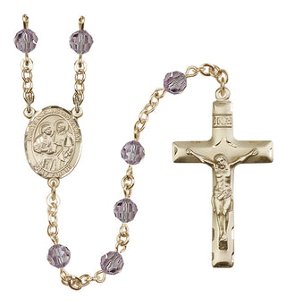 14 Karat Gold-Filled 6mm Austrian Crystal Saints Cosmas & Damian Rosary in Light Amethyst