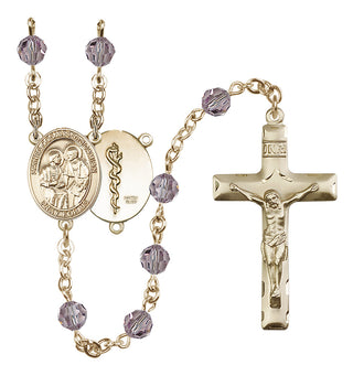 14 Karat Gold-Filled 6mm Austrian Crystal Saints Cosmas & Damian / Doctors Rosary in Light Amethyst