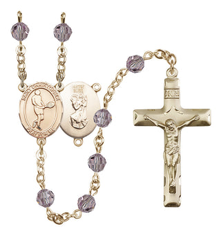 14 Karat Gold-Filled 6mm Austrian Crystal Saint Christopher/Tennis Rosary in Light Amethyst