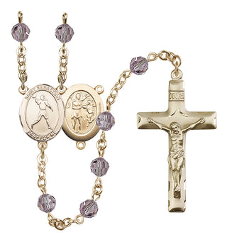 14 Karat Gold-Filled 6mm Austrian Crystal Saint Sebastian/Football Rosary in Light Amethyst