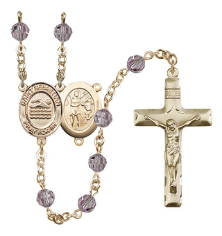 14 Karat Gold-Filled 6mm Austrian Crystal Saint Sebastian/Swimming Rosary in Light Amethyst