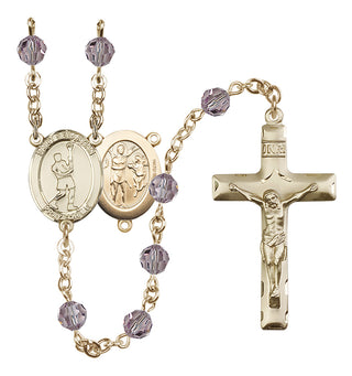 14 Karat Gold-Filled 6mm Austrian Crystal Saint Sebastian/Lacrosse Rosary in Light Amethyst