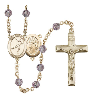 14 Karat Gold-Filled 6mm Austrian Crystal Saint Sebastian/Figure Skating Rosary in Light Amethyst