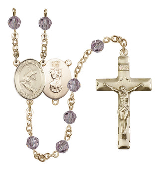 14 Karat Gold-Filled 6mm Austrian Crystal Saint Christopher/Surfing Rosary in Light Amethyst