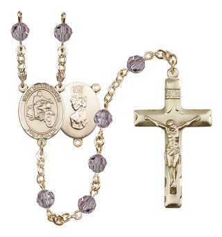 14 Karat Gold-Filled 6mm Austrian Crystal Saint Christopher/Motorcycle Rosary in Light Amethyst