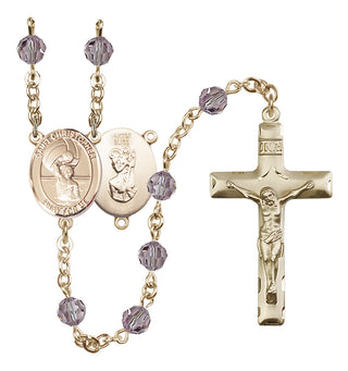 14 Karat Gold-Filled 6mm Austrian Crystal Saint Christopher/Water Polo Men Rosary in Light Amethyst