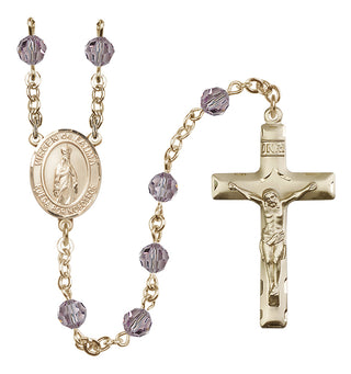 14 Karat Gold-Filled 6mm Austrian Crystal Virgen del Fatima Rosary in Light Amethyst