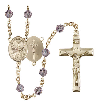 14 Karat Gold-Filled 6mm Austrian Crystal Saint John Paul II Rosary in Light Amethyst