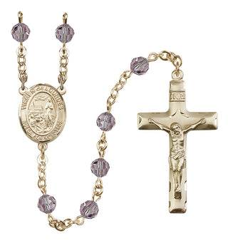 14 Karat Gold-Filled 6mm Austrian Crystal Virgen del Lourdes Rosary in Light Amethyst