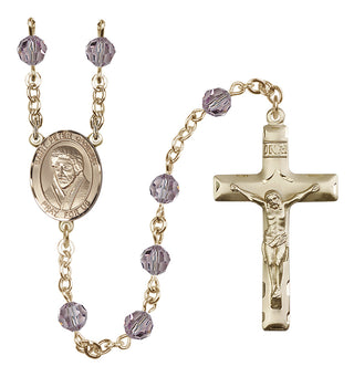 14 Karat Gold-Filled 6mm Austrian Crystal Saint Peter Canisius Rosary in Light Amethyst