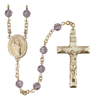 14 Karat Gold-Filled 6mm Austrian Crystal Saint Columbkille Rosary in Light Amethyst