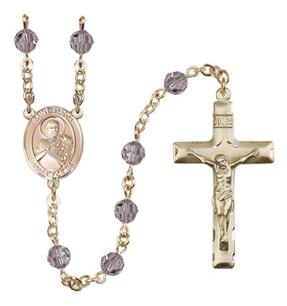 14 Karat Gold-Filled 6mm Austrian Crystal Saint Viator of Bergamo Rosary in Light Amethyst