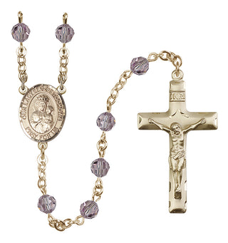 14 Karat Gold-Filled 6mm Austrian Crystal Our Lady of Czestochowa Rosary in Light Amethyst