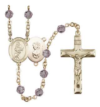 14 Karat Gold-Filled 6mm Austrian Crystal Saint Christopher/Softball Rosary in Light Amethyst