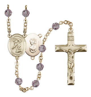 14 Karat Gold-Filled 6mm Austrian Crystal Saint Christopher/Swimming Rosary in Light Amethyst